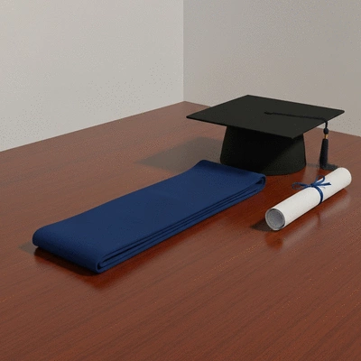 Graduation stole laid out with a graduation cap and diploma