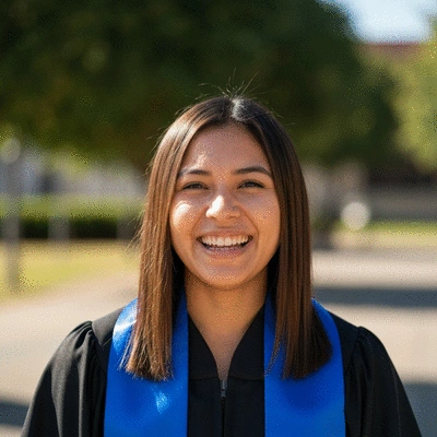 Happy nursing graduate wearing a stole and smiling
